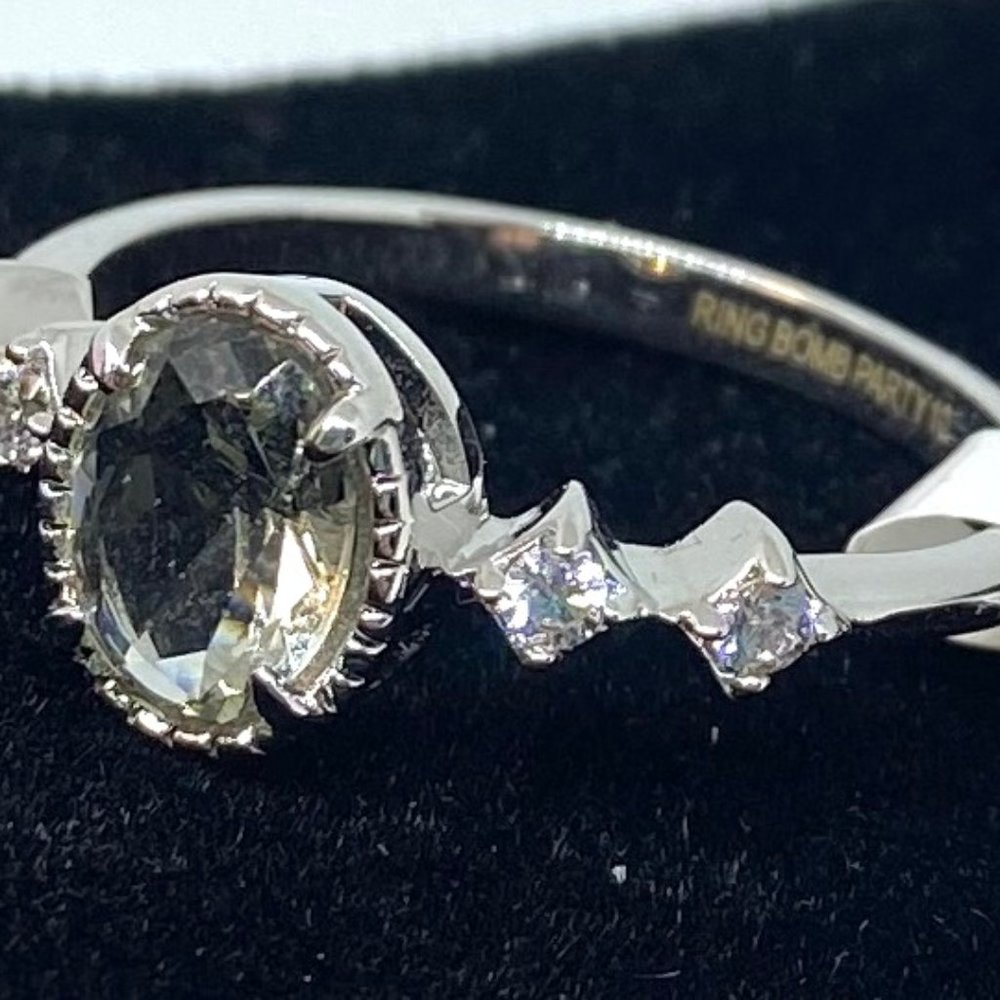 Size 10 Deep Gray Smoky Spinel & White Topaz Ring